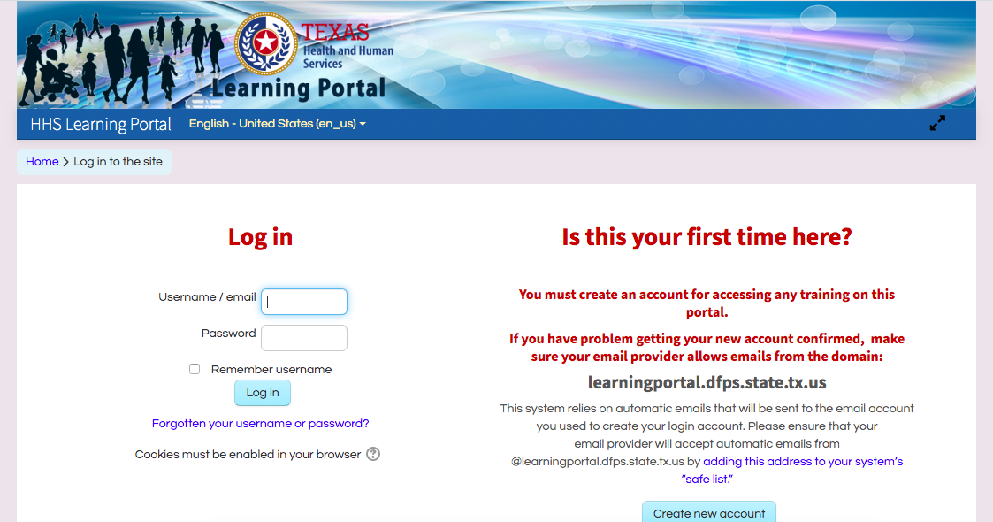 screenshot of the Health and Human Services Learning Portal website homepage