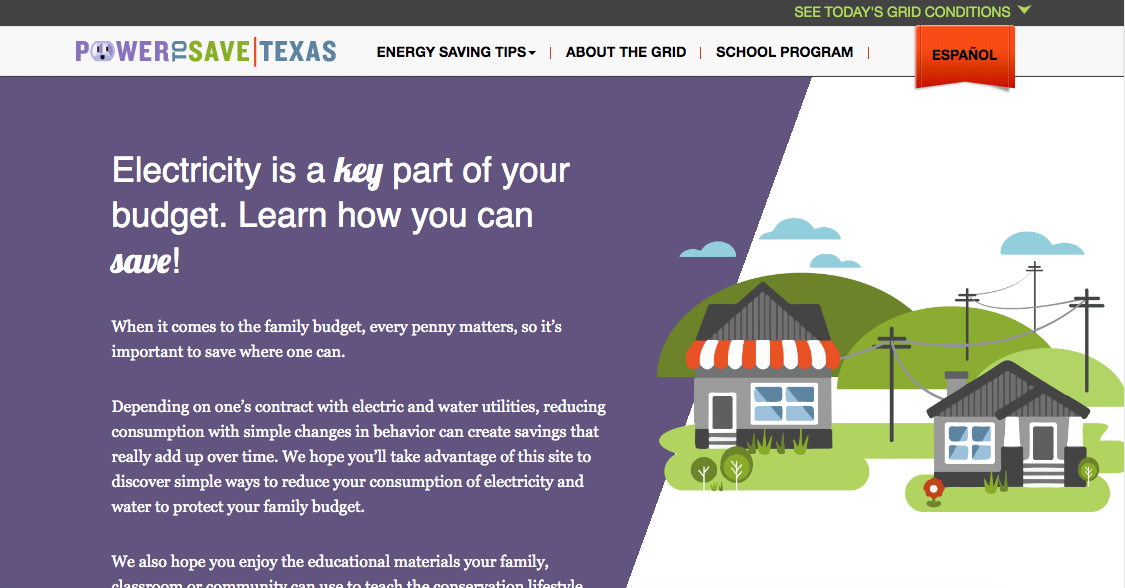 screenshot of the Power to Save Texas website homepage