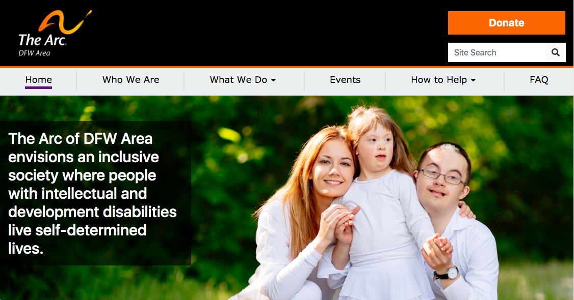 screenshot of the ARC of DFW website homepage